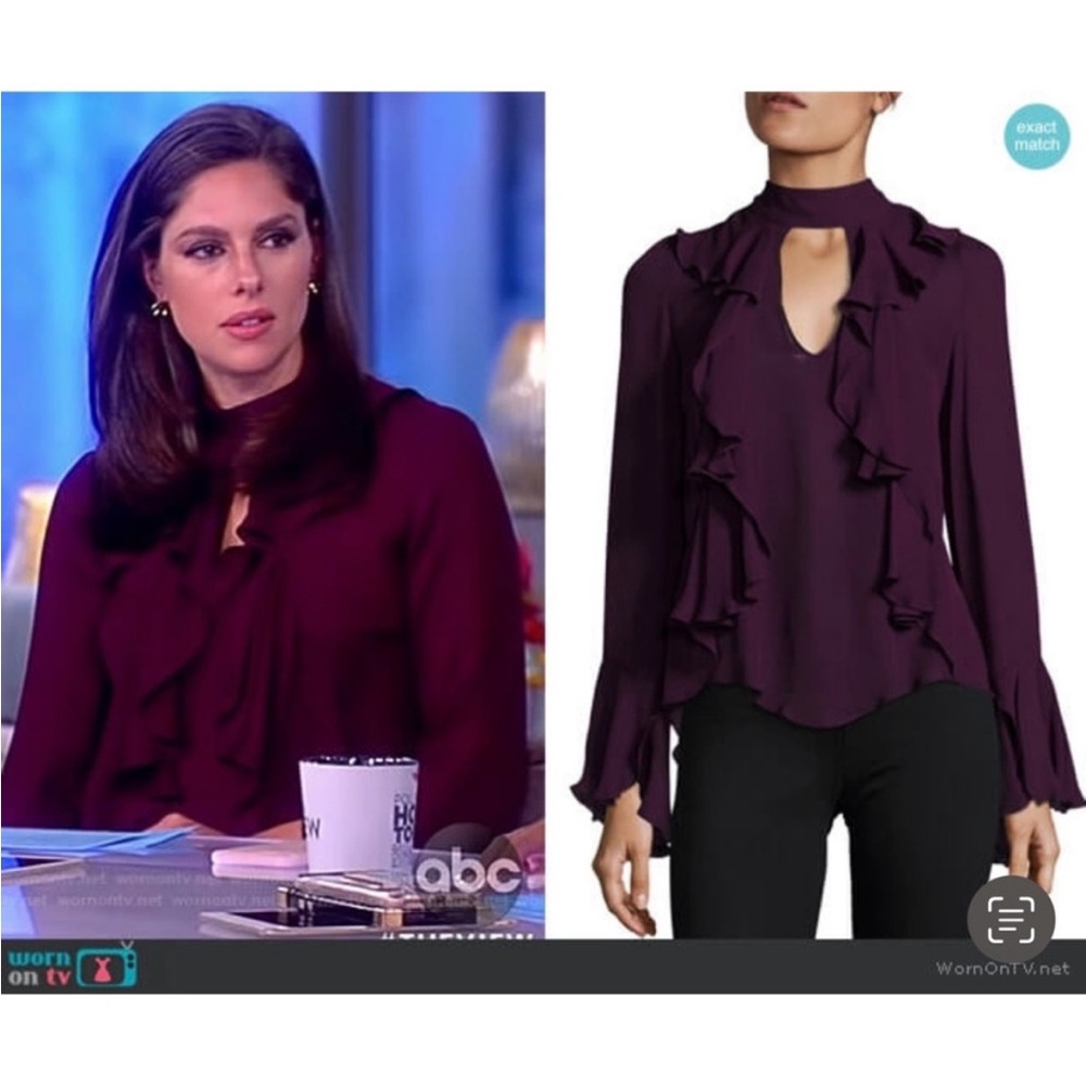 CINQ A SEPT SIA CHOKER SILK BURGUNDY MAROON PLUM Ruffled Blouse Top S